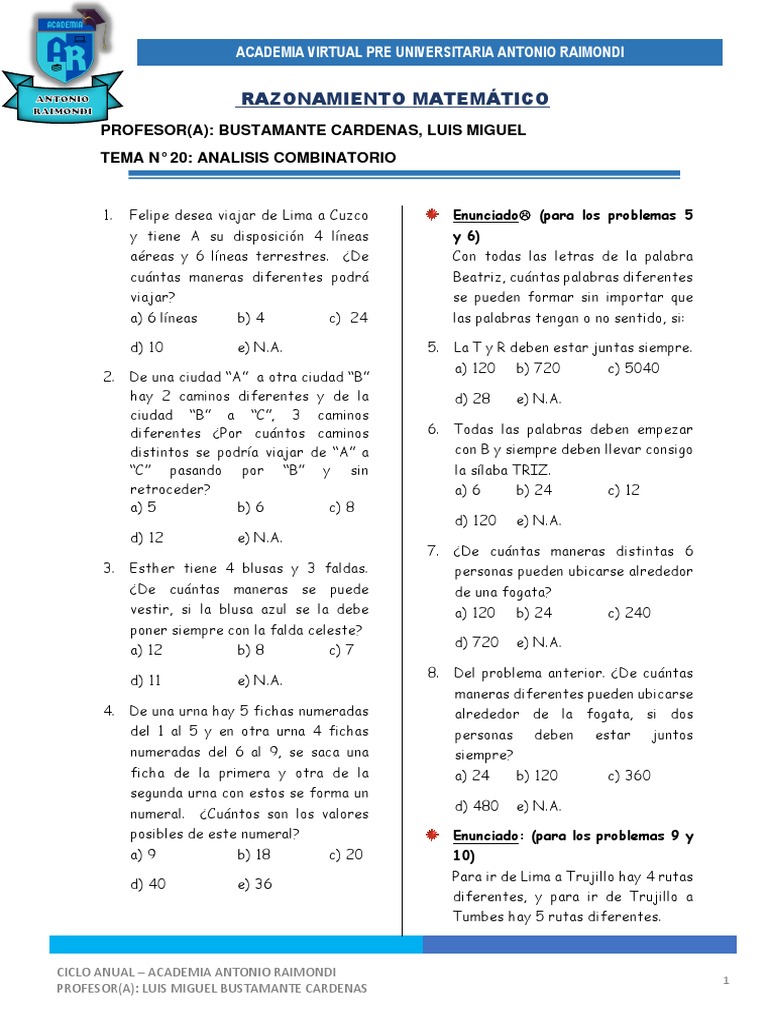 RM Analisis Combinatorio | PDF