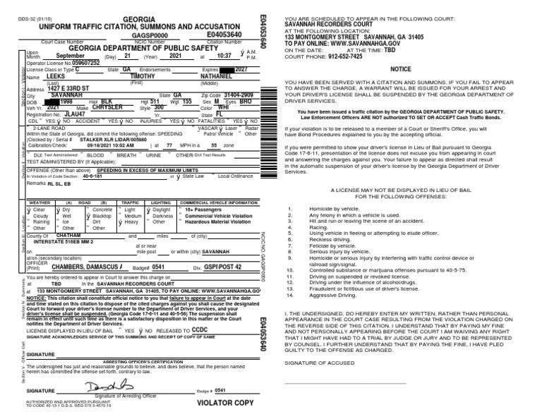 Louisiana Touch Law Fine enforcement officer issuing a citation