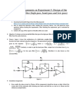 Laboratory Assignments On Experiment 5: Design of The KHN/universal Filter (High-Pass, Band-Pass and Low-Pass)