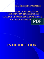 Dit 1141: Operations Management Department of Decision and Information Technologies College of Commerce and Finance Villanova University