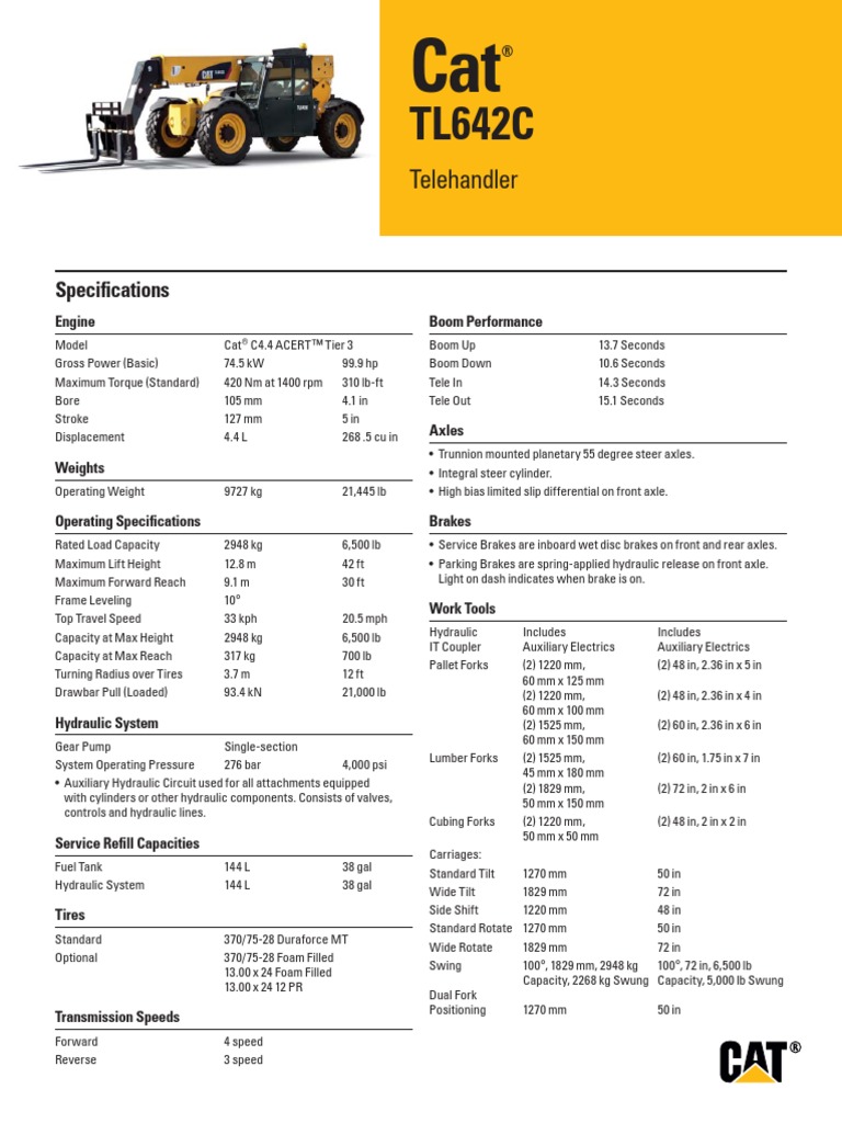 Cat Tl642c | PDF | Horsepower | Forklift