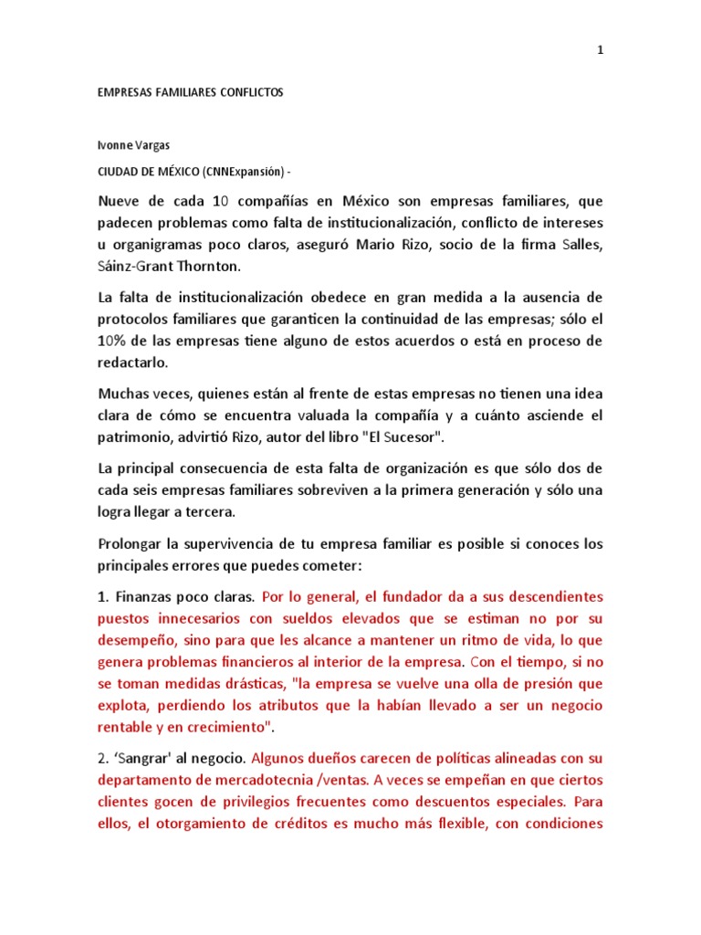 Conflictos en Empresas Familiares en México | PDF | Conflicto (proceso ...