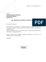 Renuncia voluntaria como ayudante adicional en Rio Nuevo Servicio Petrolero