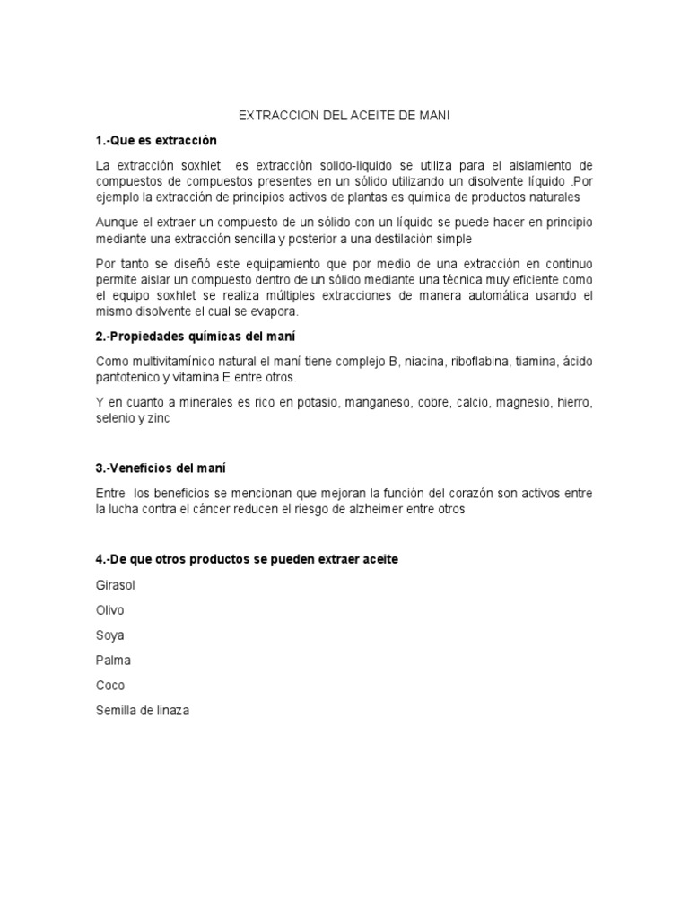 Extraccion Del Aceite de Mani | PDF