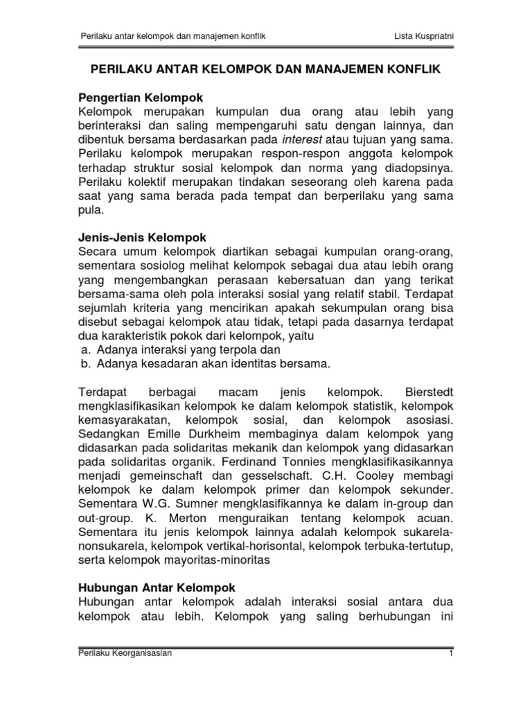 Perilaku Antar Kelompok Dan Manajemen Konflik Pengertian