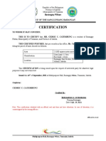 Certificate of Residency and Land Ownership for Cedric Catembung