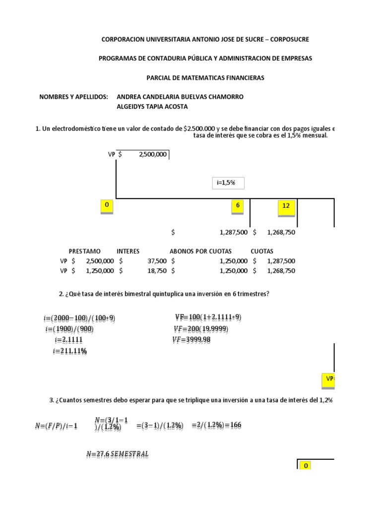 Parcial Matematicas Financieras | PDF | Economía matemática | Dinero