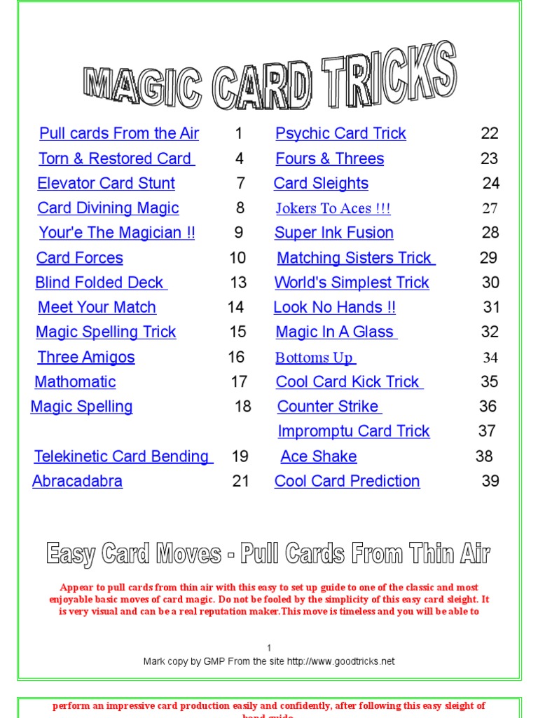 Easy Card Tricks for Beginners | PDF | Magic (Illusion) | Playing Cards
