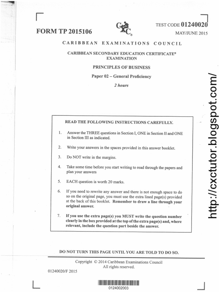 Principles of Business Paper 2 June 2015 PDF