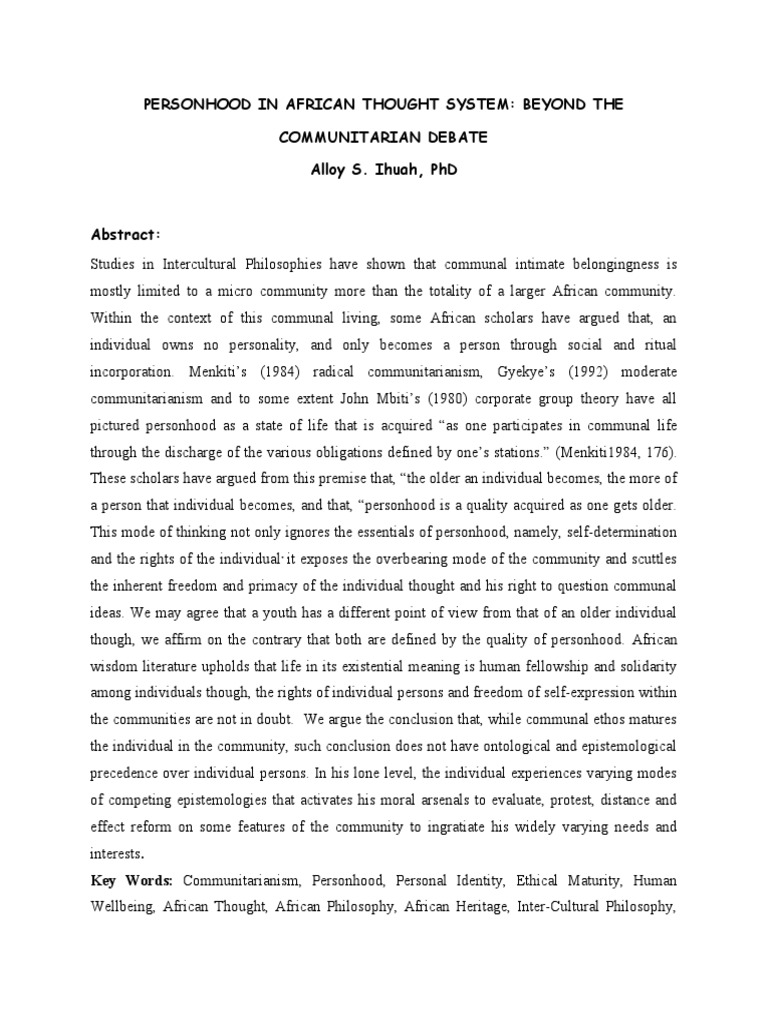 Personhood in African Philosophy | PDF | Rationality | Reason