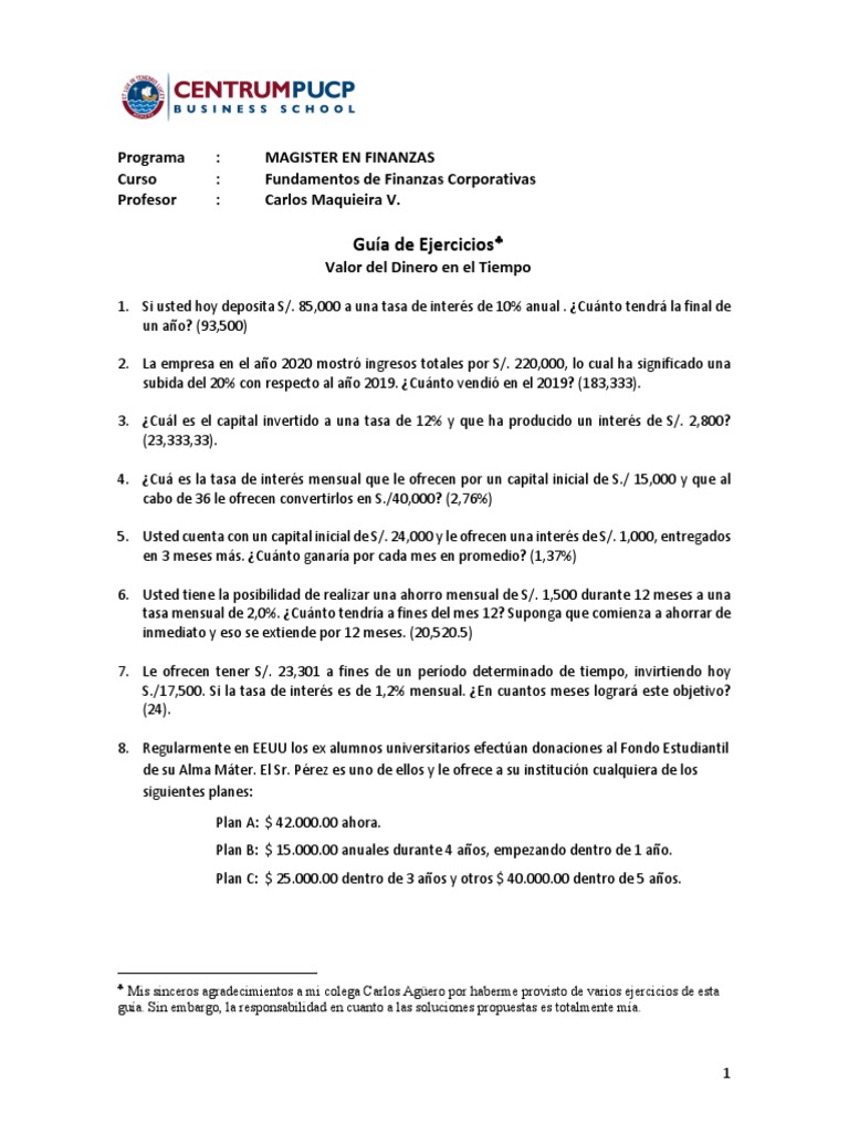 Ejercicios de Finanzas Corporativas | PDF | Interés | Inflación
