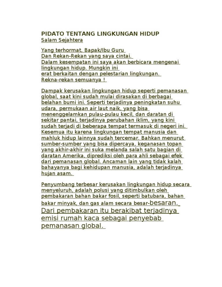 Pidato Tentang Lingkungan Hidup