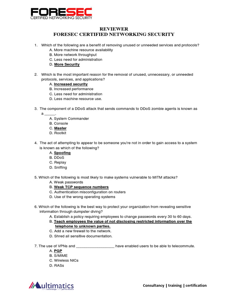 Networking Security Certification Quiz | PDF | Key (Cryptography ...