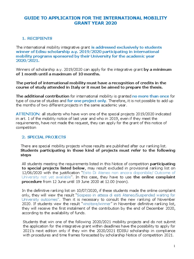 Guide To Application For Mobility International Grant - 2020 | PDF 