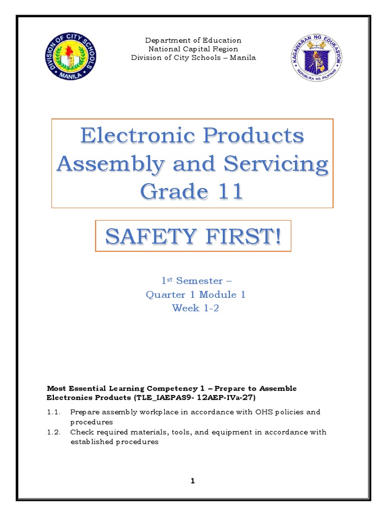 Electronic Products Assembly and Servicing Grade 11 1 Semester