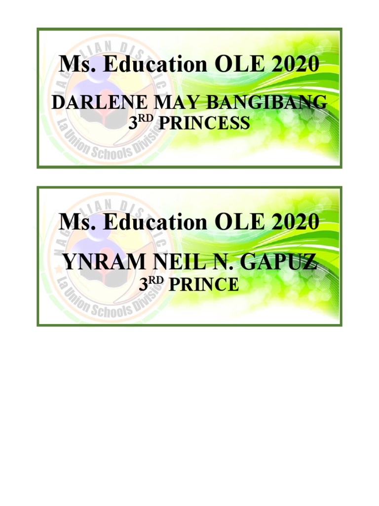Ms. Education OLE 2020: Ynram Neil N. Gapuz | PDF
