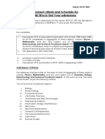 Revised Criteria and Schedule For Be/Btech First Year Admissions