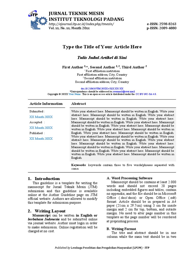 Jurnal Teknik Mesin Institut Teknologi Padang Tulis Judul Artikel Di Sini Download Free PDF