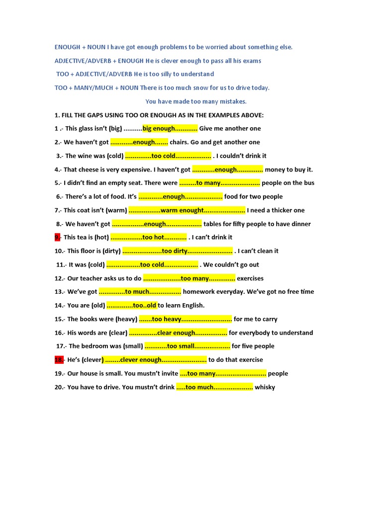 ENOUGH and TOO | PDF | Adjective | Adverb