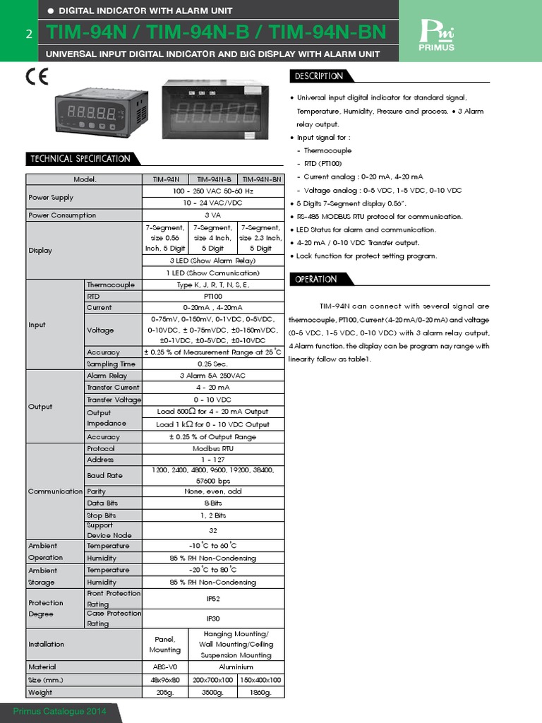 TIM-94N / TIM-94N-B / TIM-94N-BN: Description | PDF | Thermocouple ...