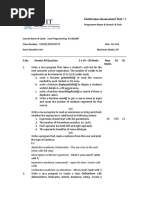 Continuous Assessment Test - I: Programme Name & Branch: B.Tech