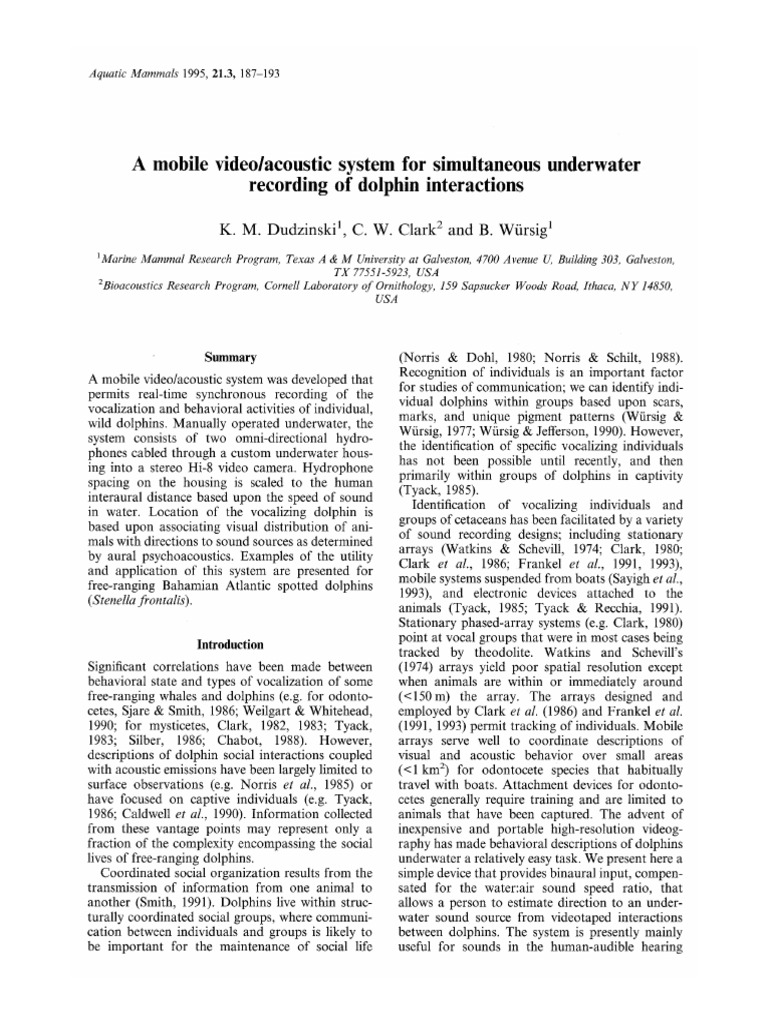 A Mobile Video Acoustic System For Simultaneous Underwater Recording of ...