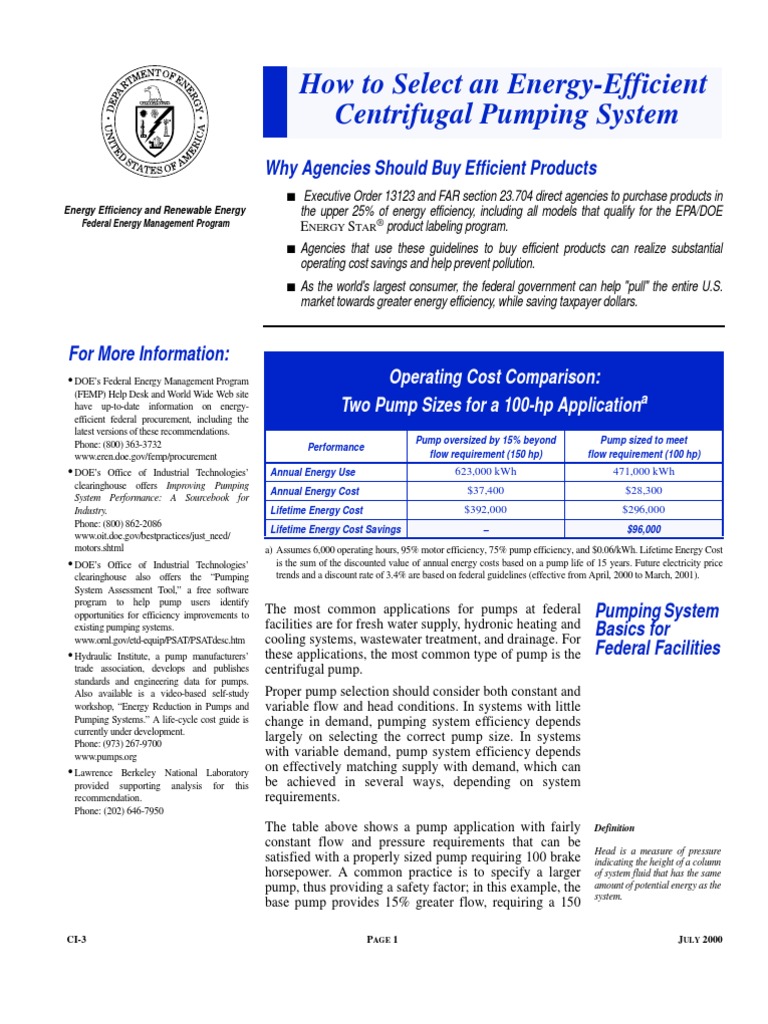 Centrifugal - Pump DOE USA | PDF | Pump | Electric Motor