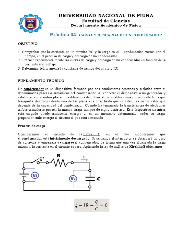 Carga y Descarga de Un Condensador PDF Condensador Corriente