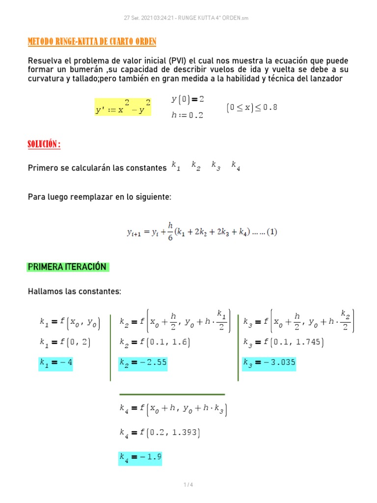Runge Kutta 4° Orden PDF Matemáticas Algoritmos