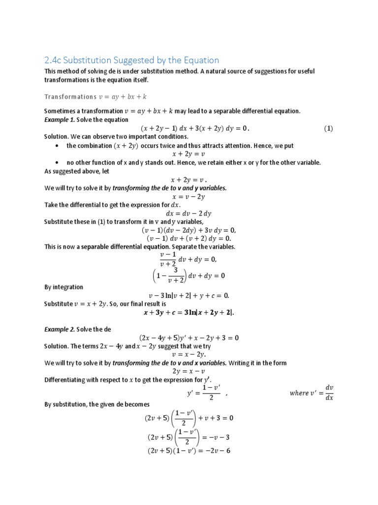 2.4c Substitution Suggested by Eq | PDF | Equations | Trigonometric ...