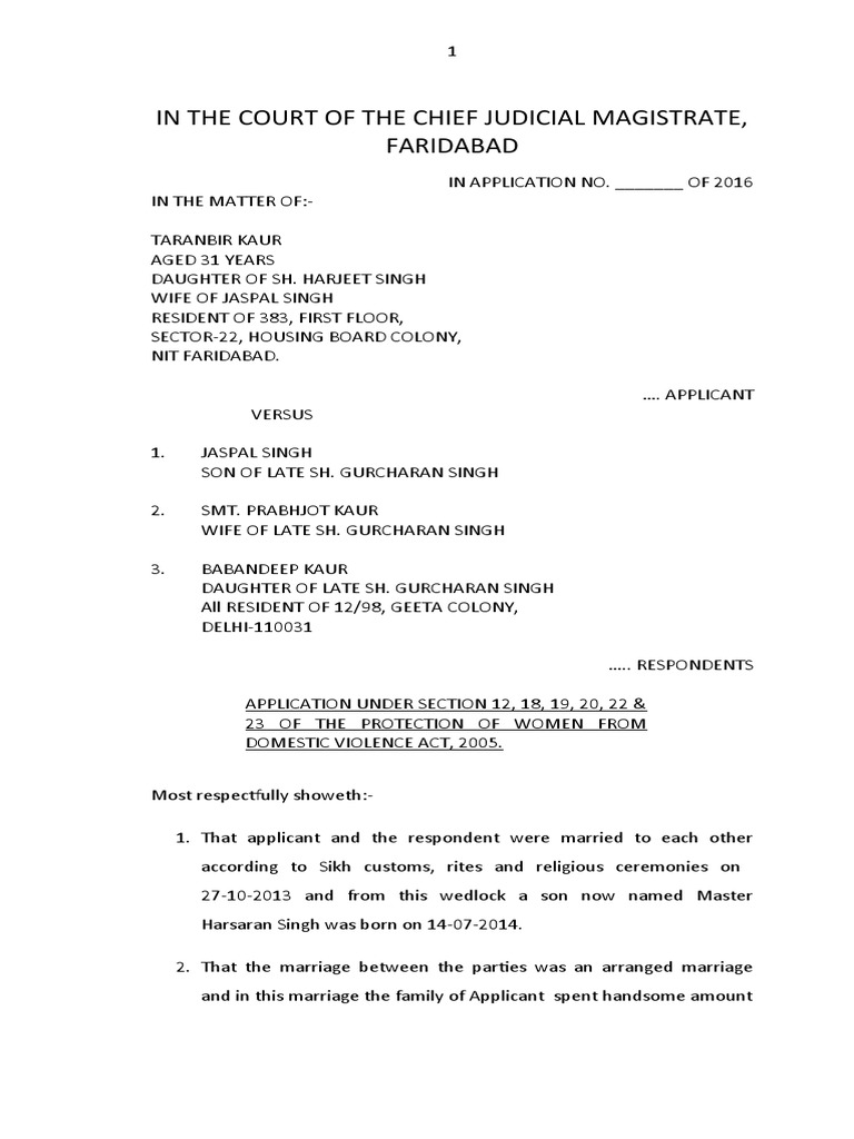 Domestic Violence Case: Taranbir Kaur | PDF | Restraining Order | Marriage