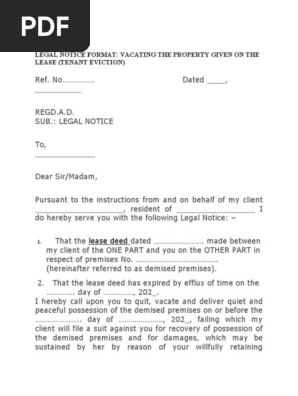 LEGAL NOTICE vacate rent property