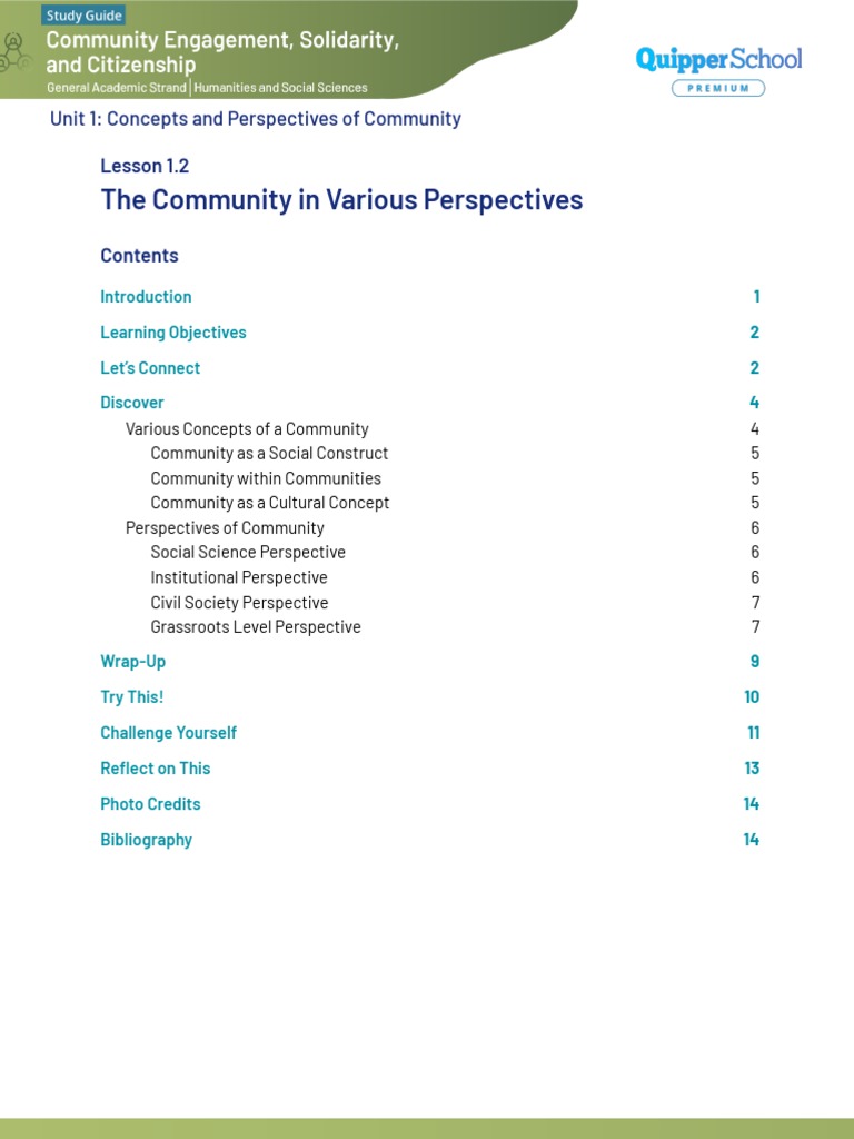 The Community In Various Perspectives Lesson 1 2 Pdf Community