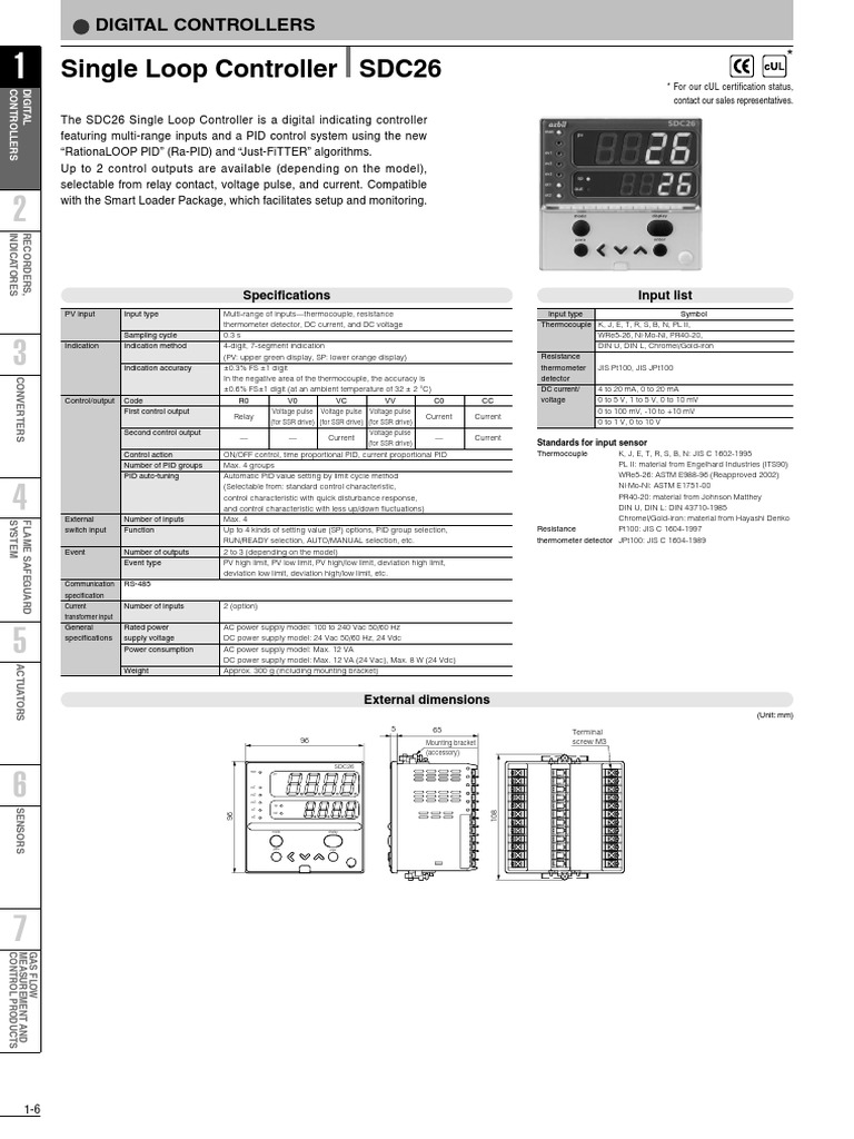 Single Loop Controller SDC26: Specifications Input List | PDF | Power ...
