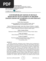 Contemporary Issues in Human Resources Management in Higher Institutions of Learning in South-East Nigeria