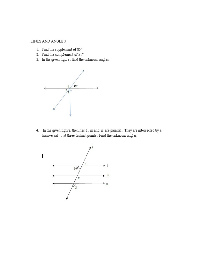 Class 7 Mathematics Lines and Angles Worksheet | PDF | Teaching Methods ...