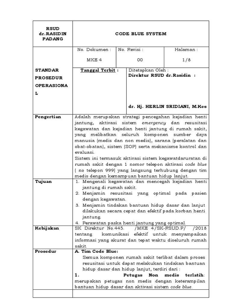 SOP Code Blue RSUD dr. Rasidin | PDF