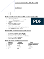 Answer Work Sheet For Communication Skill (Enla-200) : Part I Choose The Correct Answer