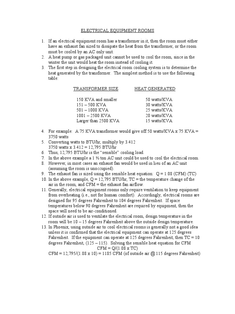 Electrical Room Cooling Requirements | PDF | Air Conditioning | Transformer