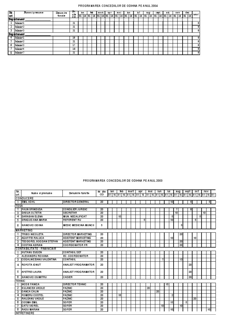 Programarea Concediilor 2004 | PDF