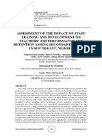 Assessment of The Impact of Staff Training and Development On Teachers' Job Performance and Retention Among Secondary Schools in South-East, Nigeria