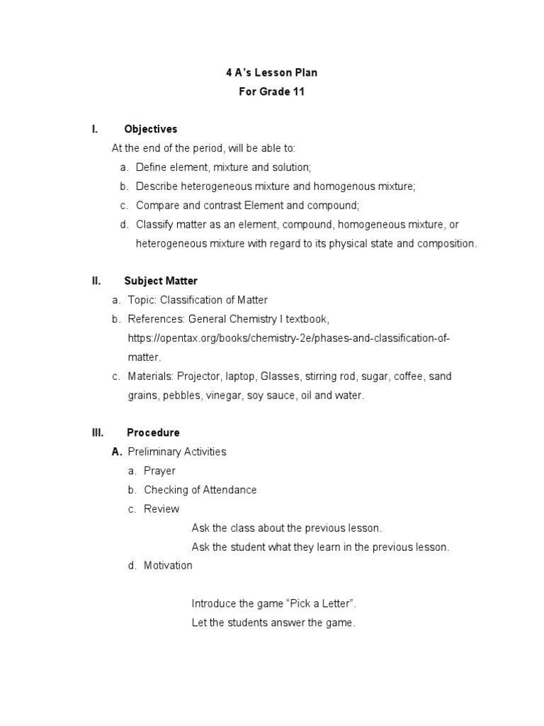 Classification of Matter Lesson Plan | PDF | Mixture | Homogeneity And ...