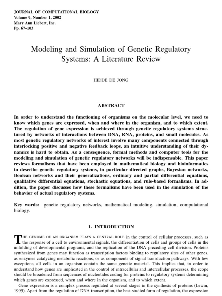 Modeling and Simulation of Genetic Regulatory Systems: A Literature ...
