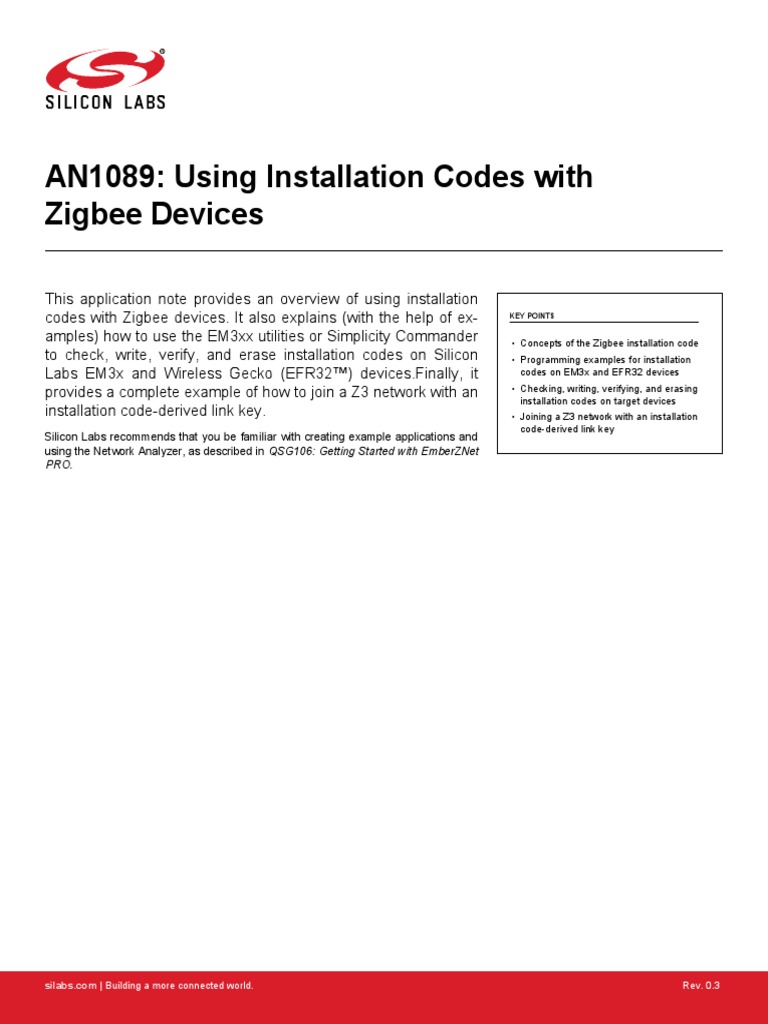 An1089 Using Installation Codes With Zigbee Devices PDF Computer Network Bluetooth