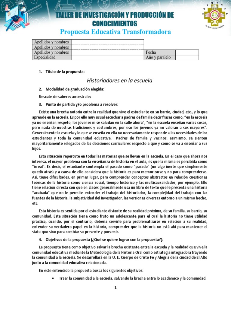 Propuesta Transformadora Pdf Historia Oral Aprendizaje