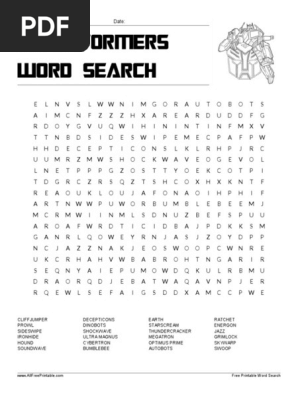 Transformers Word Search