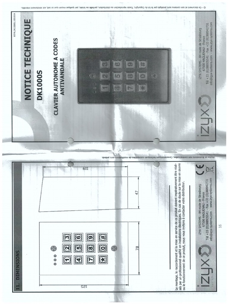 Notice Digicode IZYCS DK1000S PDF — free download