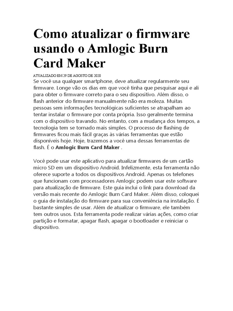 Como Atualizar o Firmware Usando o Amlogic Burn Card Maker PDF