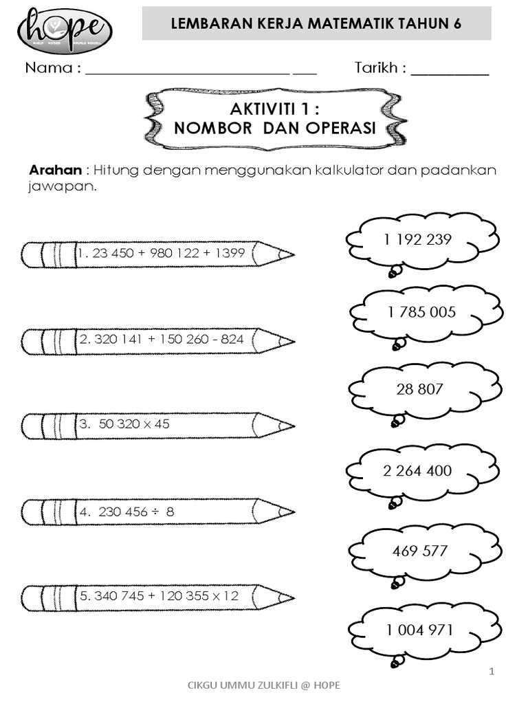 Worksheet Math Tahun 6 Nombor Dan Operasi Pdf