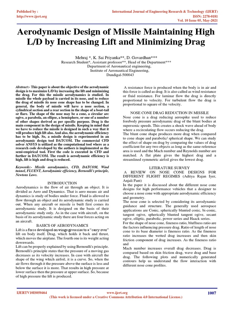 Aerodynamic Design of Missile Maintaining High L/D by Increasing Lift ...